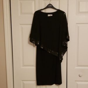 LBD with capelike overlay sequined trim